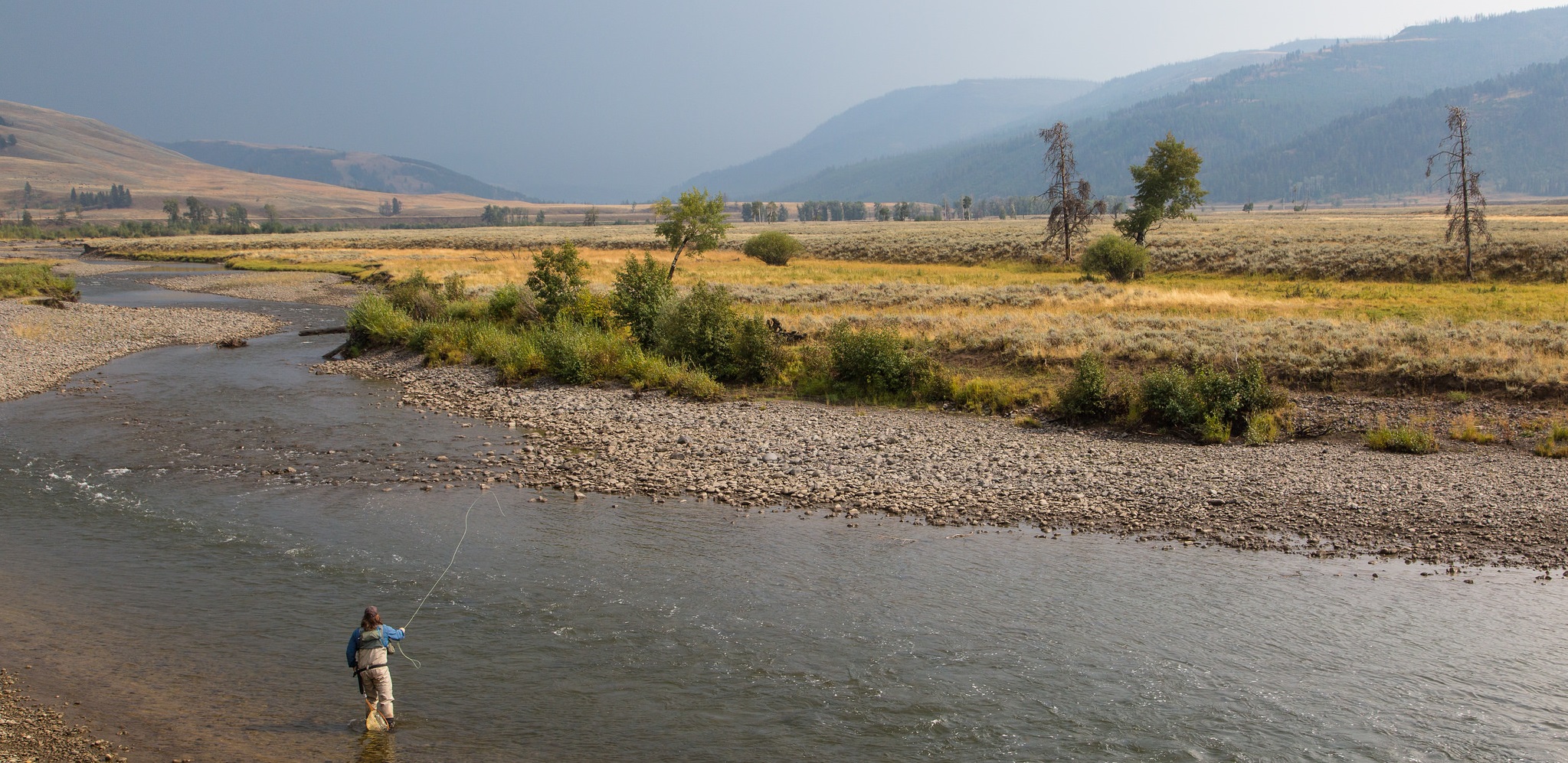 Person fishing in a river