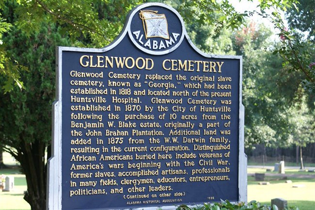 Glenwood Cemetery plaque