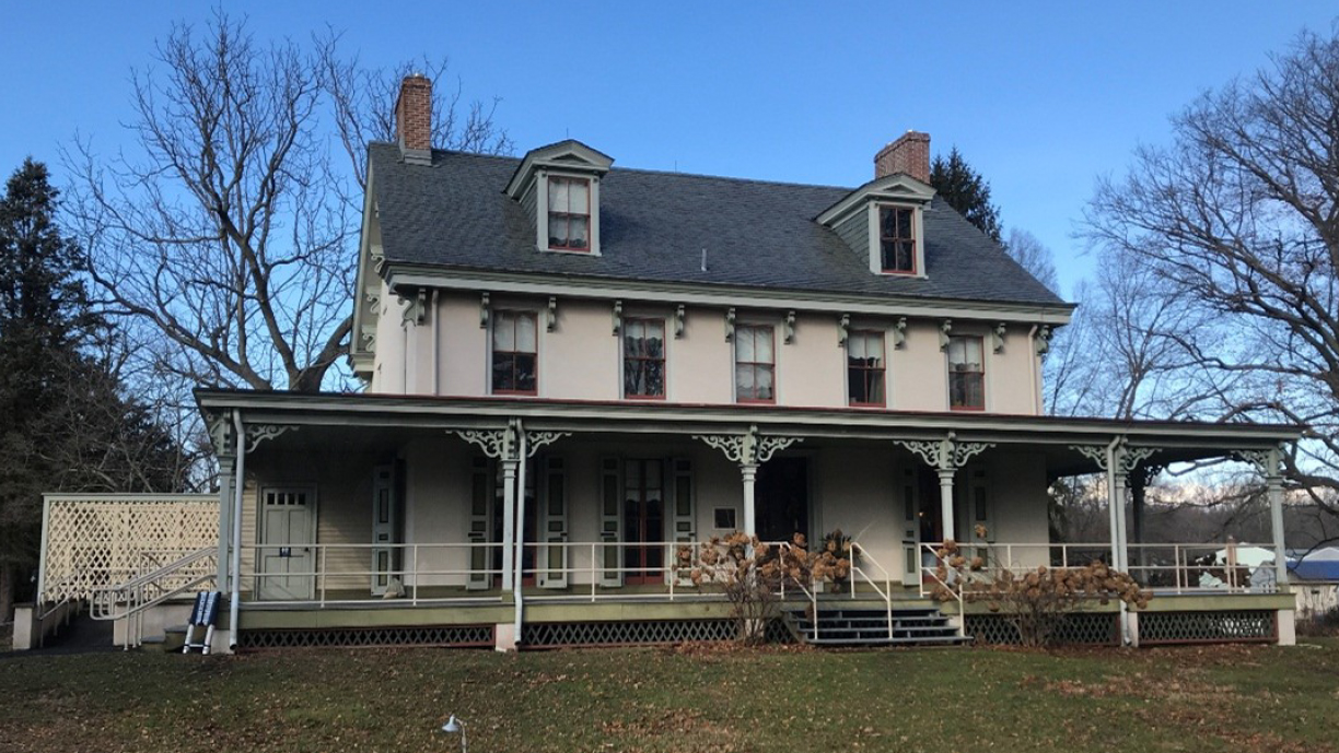 Front elevation of Paulsdale, Alice Paul's childhood home. Photo by Connolly & Hickey Historical Architects, 2019. Front side of Alice Paul's historic home.
