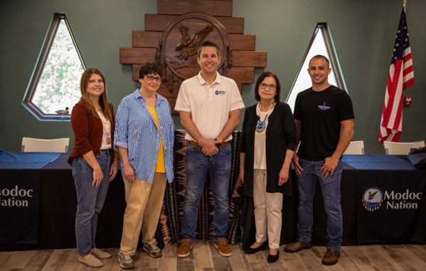 Pictured here is the Modoc Nation Elected Council. A group of five individuals pose for a photo.