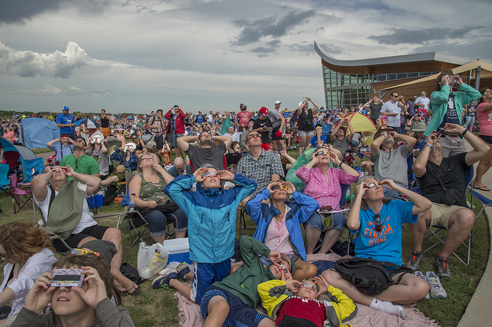 Visitors at Homestead National Monument enjoy the total solar eclipse on Aug. 20, 2017