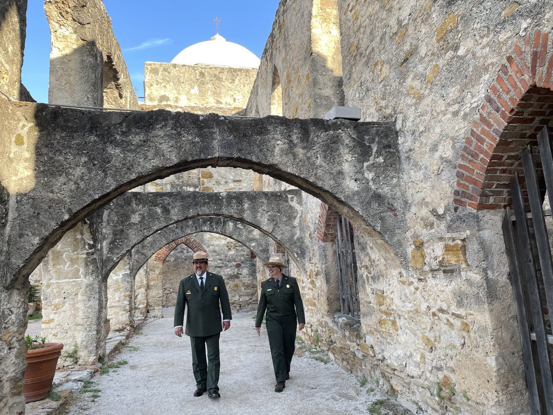 Photo Caption: National Park Service Director Chuck Sams tours Mission San José with San Antonio Missions National Historical Park Superintendent Christine Jacobs.