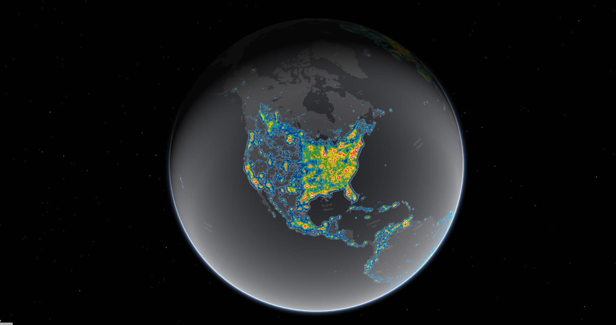 Globe showing areas of light pollution