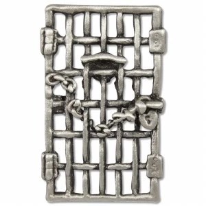 suffrage pin metal pin shaped like a jail cell door