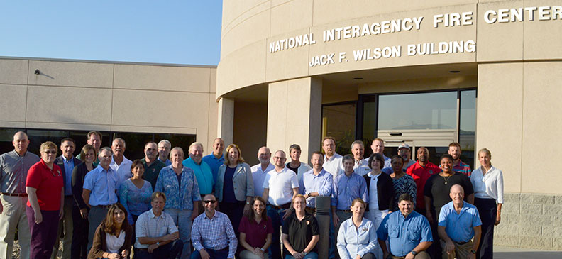 New superintendents gathered outside the headquarters building of the National Interagency Fire Center.