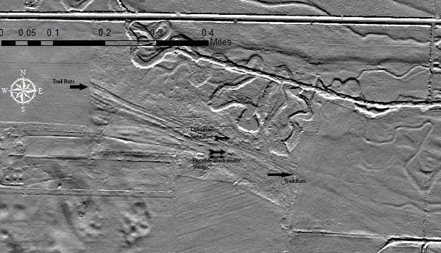 grey-colored map showing wagon ruts of long alo