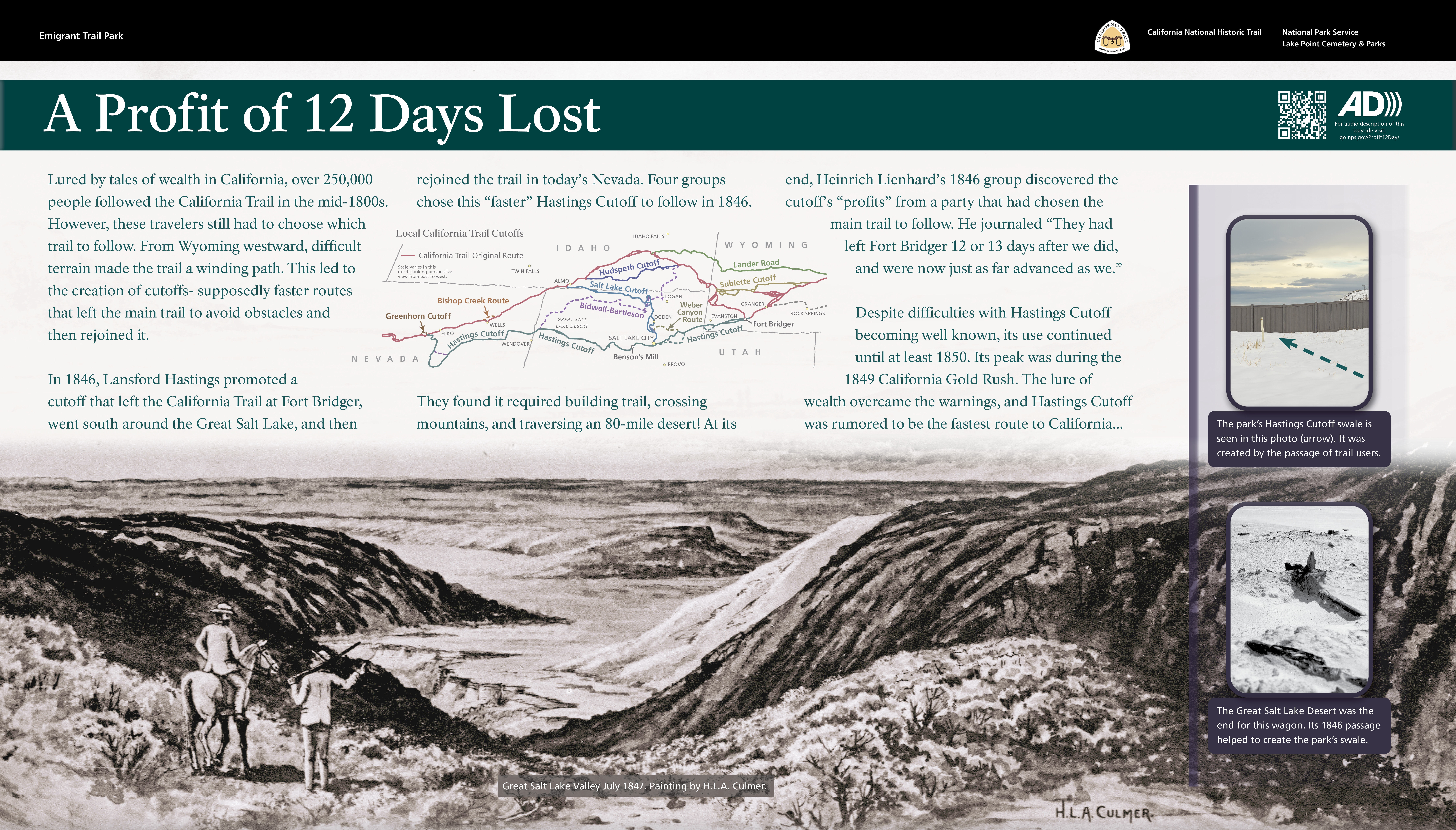 Wayside interpretive exhibit, full audio description is available.