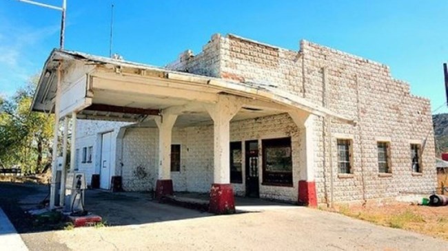 Historic, 1950s era gas station building.