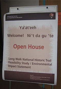 flip chart inviting people to an open house for the Long Walk NHT Feasibility Study