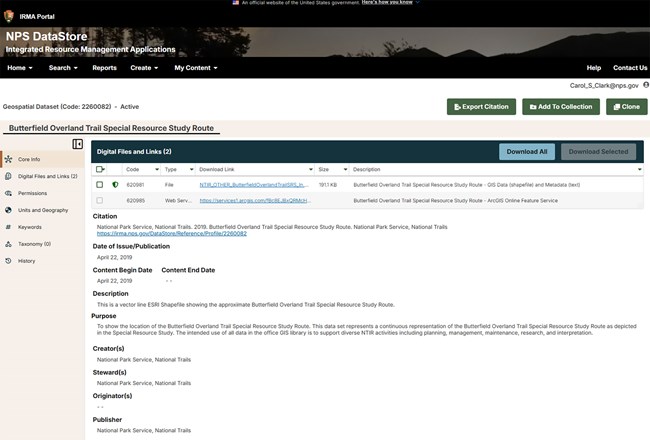 Webpage screenshot with text and a table for selecting route data options.