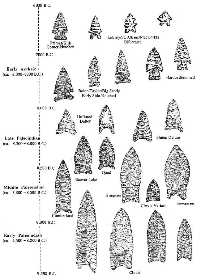 Image 1. Early projectile point types (adapted from Anderson et al. 1996:Figure 1.2) Image 1. Early projectile point types (adapted from Anderson et al. 1996:Figure 1.2)