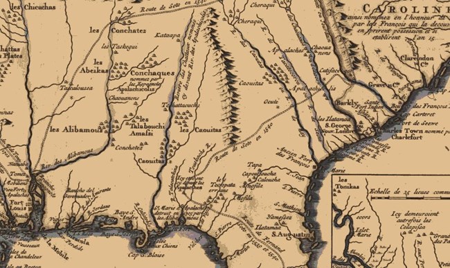 Image 5. Portion of the DeLisle Map of 1718 indicating the location of Tchattaouchi (courtesy of Alabama Historical Map Archive and W.S. Hoole Special Collections Library) Image 5. Portion of the DeLisle Map of 1718 indicating the location of Tchattaouchi (courtesy of Alabama Historical Map Archive and W.S. Hoole Special Collections Library)