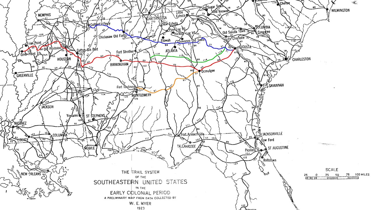 Image 8. Locations of Lower and Middle Creek Trading Paths as mapped by Meyer (1923) Image 8. Locations of Lower and Middle Creek Trading Paths as mapped by Meyer (1923)