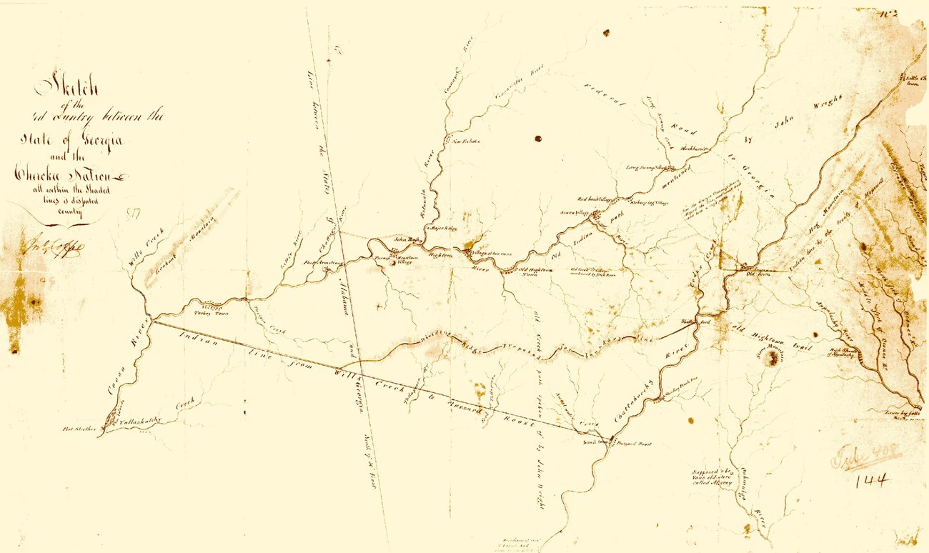 Image 11. John Coffee Map, ca. 1829, and the locations of Cherokee towns near Kennesaw Mountain (courtesy of National Archives) Image 11. John Coffee Map, ca. 1829, and the locations of Cherokee towns near Kennesaw Mountain (courtesy of National Archives)