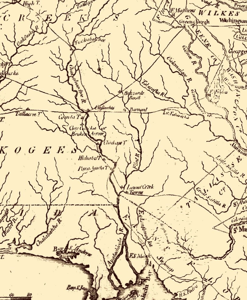 Image 12. Portion of the Thomas and Andrews map of 1796 (courtesy of Alabama Historical Map Archive and Alabama Department of Archives and History) Image 12. Portion of the Thomas and Andrews map of 1796 (courtesy of Alabama Historical Map Archive and Alabama Department of Archives and History)