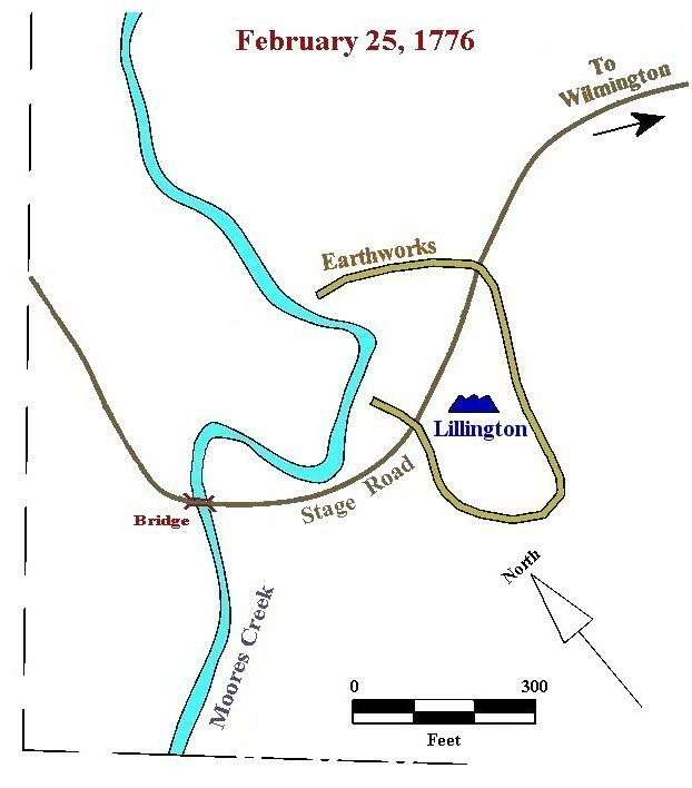 Image 2. Map showing Lillington's Patriot forces on the east bank of Moores Creek on February 25, 1776