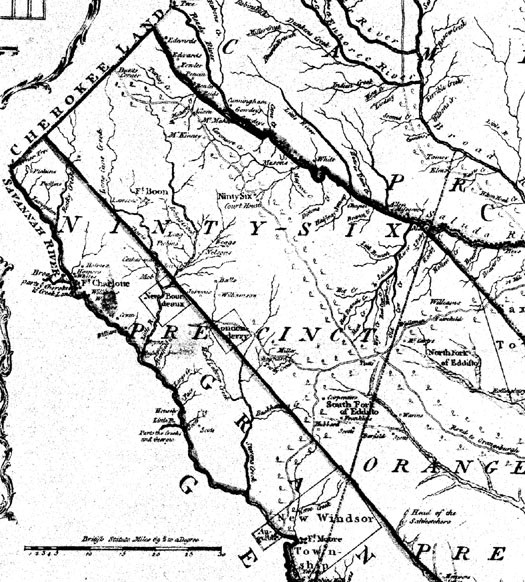 Image 4.  The District of Ninety Six as shown on a map entitled A Map of the Province of South Carolina by James Cook (1773)