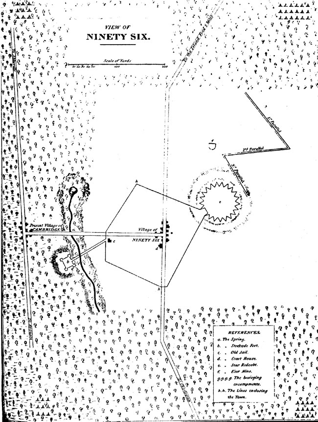 Image 5.  The Johnson (1822) map showing Greene’s camps and siegeworks at Ninety Six
