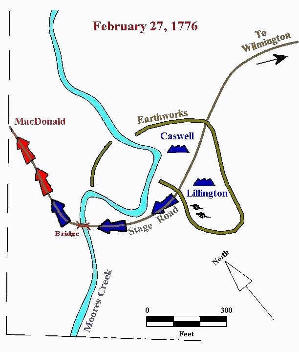 Image 6. Map showing the victorious Patriots in pursuit of MacDonald's retreating forces on February 27, 1776