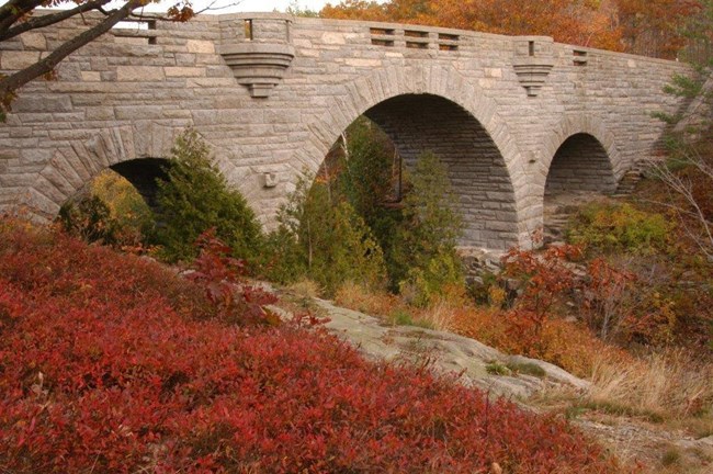 Picturesque Duck Brook Bridge in Acadia after repaired