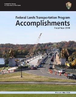 Report cover for NPS FY 2018 Accomplishments Report depicting the renovation of Arlington Memorial Bridge