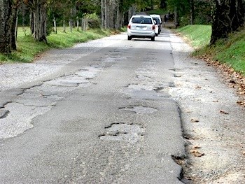 Road pavement surface in bad condition