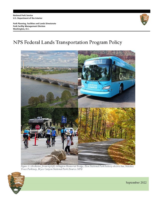 Report cover depicting transportation scenes from National Parks.