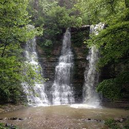 All three waterfalls sometimes flow at Twin Falls in Buffalo National River. NPS photo by S Beck.
