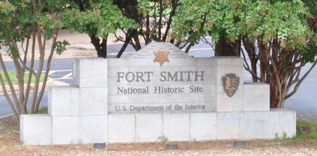 Entrance sign at Fort Smith National Historic Site. NPS photo.