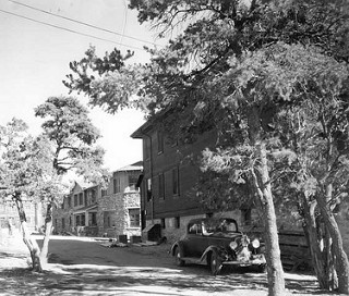 A 1937 NPS photo of Colter Hall in Grand Canyon National Park.