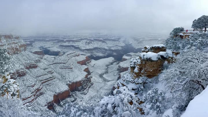 Snow covers the cliffs and plateaus of the Grand Canyon. NPS photo. Snow covers the cliffs and plateaus of the Grand Canyon. NPS photo.
