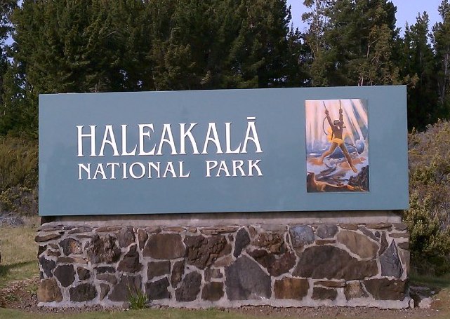 An entrance sign in Haleakalā National Park. NPS photo. An entrance sign in Haleakalā National Park. NPS photo.