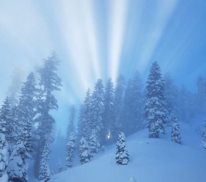 Sunbeams light the sky above a snow-covered slope in Lassen Volcanic National Park. NPS photo by M Matiasek. Sunbeams light the sky above a snow-covered slope in Lassen Volcanic National Park. NPS photo by M Matiasek.