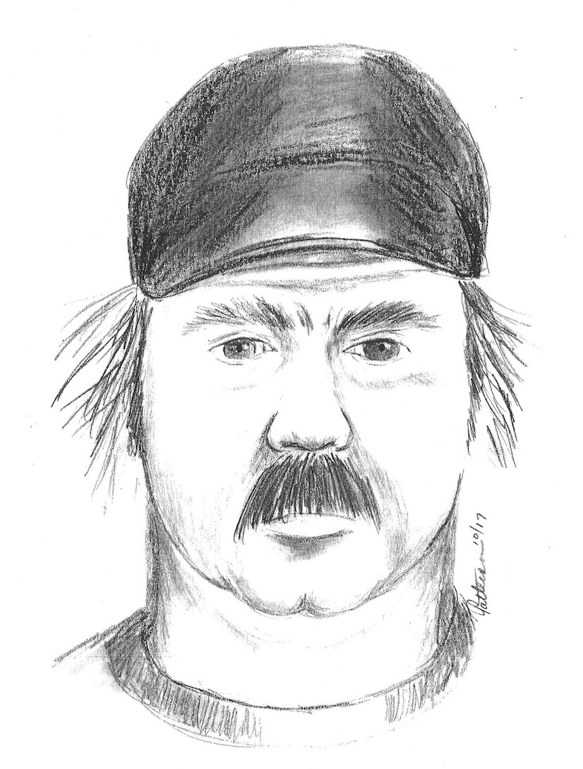 Police sketch artist drawing of a person of interest in a kidnap and assault incident in Olympic National Park.