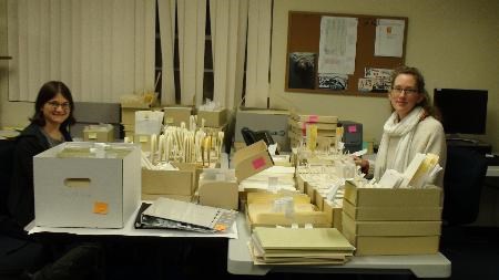 Staff participating in archives cataloging work