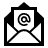 Icon drawing of an open envelope with an @ symbol inside