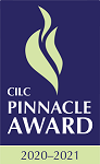 PinnacleAward_2020_2021 Logo with stylized beige torch flames on a purple background, reading "CILC Pinnacle Award 2020-2021"