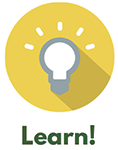 Graphic icon of a light bulb inside a yellow circle with the word "Learn!" underneath