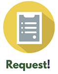 Graphic icon of a checklist inside a yellow circle with the word "Request!" underneath