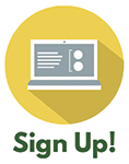 Graphic icon of an open laptop computer inside a yellow circle with the words "Sign Up!" underneath