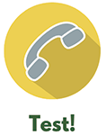 Graphic icon of a telephone receiver inside a yellow circle with the word "Test!" underneath