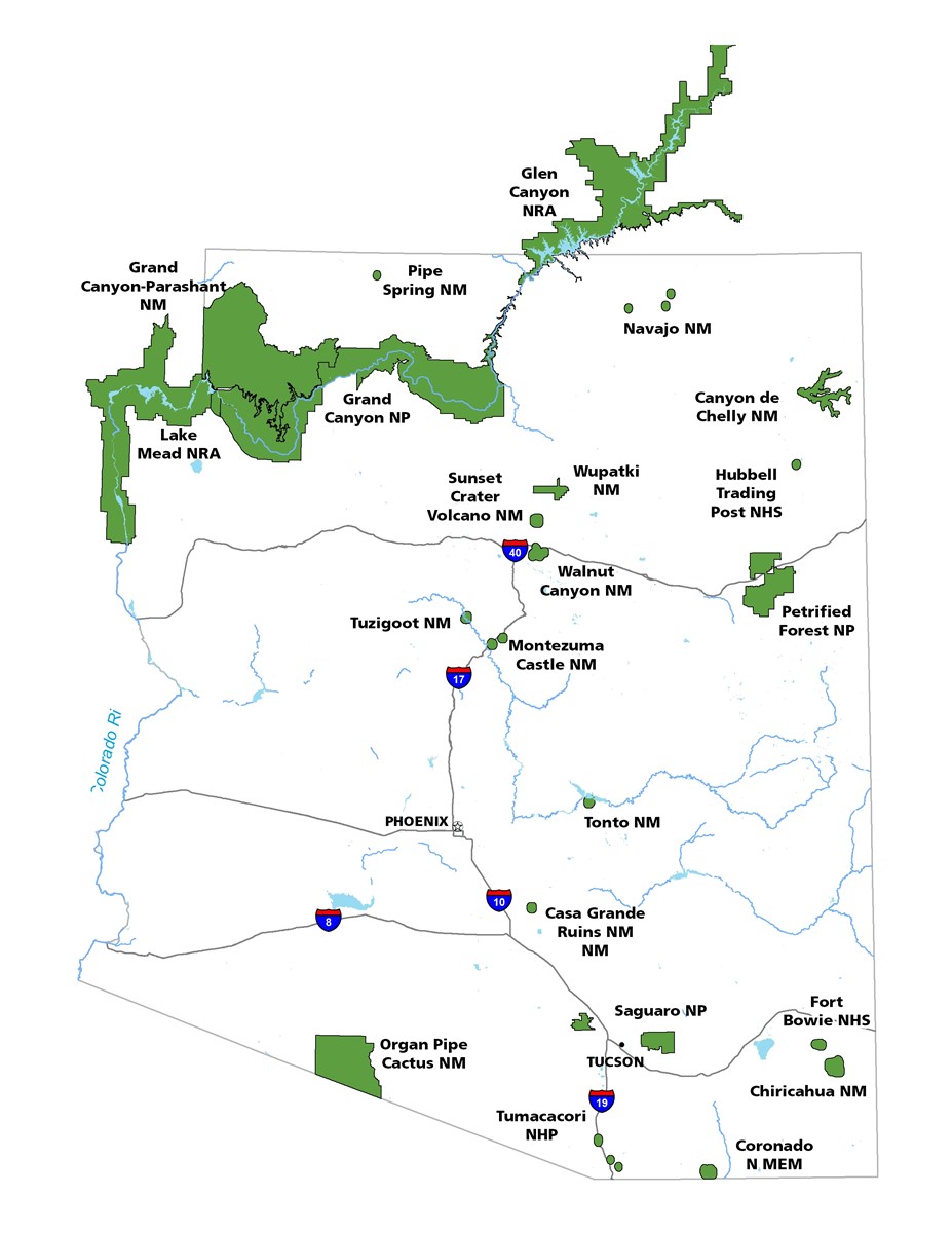 Map of Arizona with all NPS sites