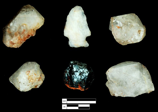 Crystals Crystals including quartz, galena and a projectile point