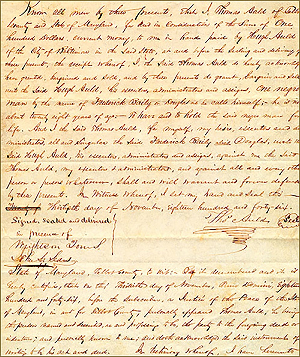 Douglass Bill of Sale Bill of Sale for Frederick Douglass
