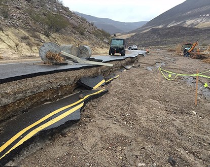 Construction along destroyed Death Valley NPS road.