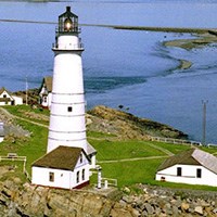 Aerial view of Boston Light Station on Brewster Island, Boston Harbor Islands NRA