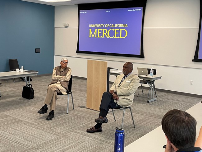 2022 UC-Merced Stanton NPSOIA 60 b Former NPS Director Robert Stanton (r) waits to give his presentation.