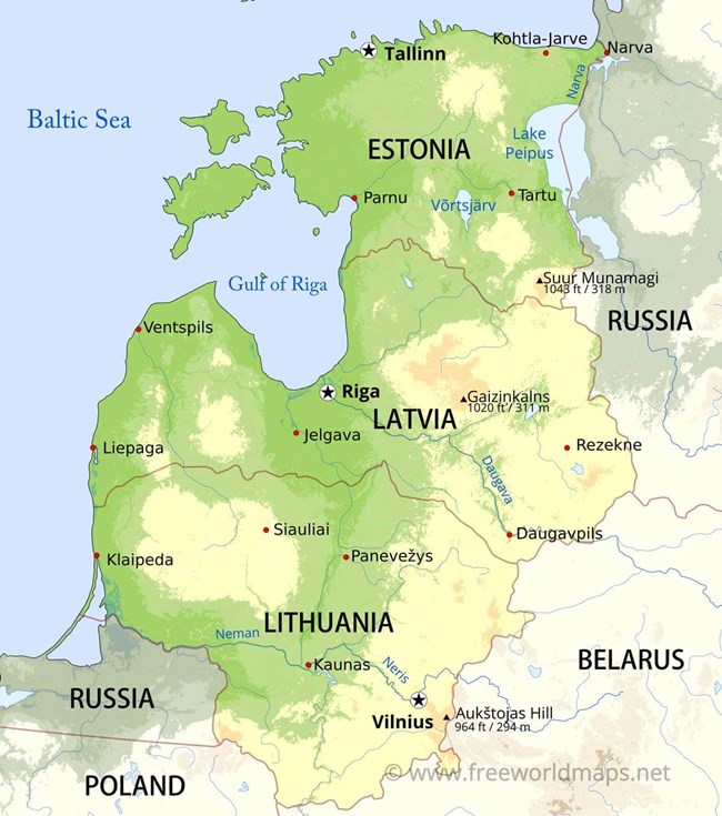 A map of the Baltic States.