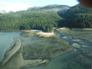 river delta in mountain setting