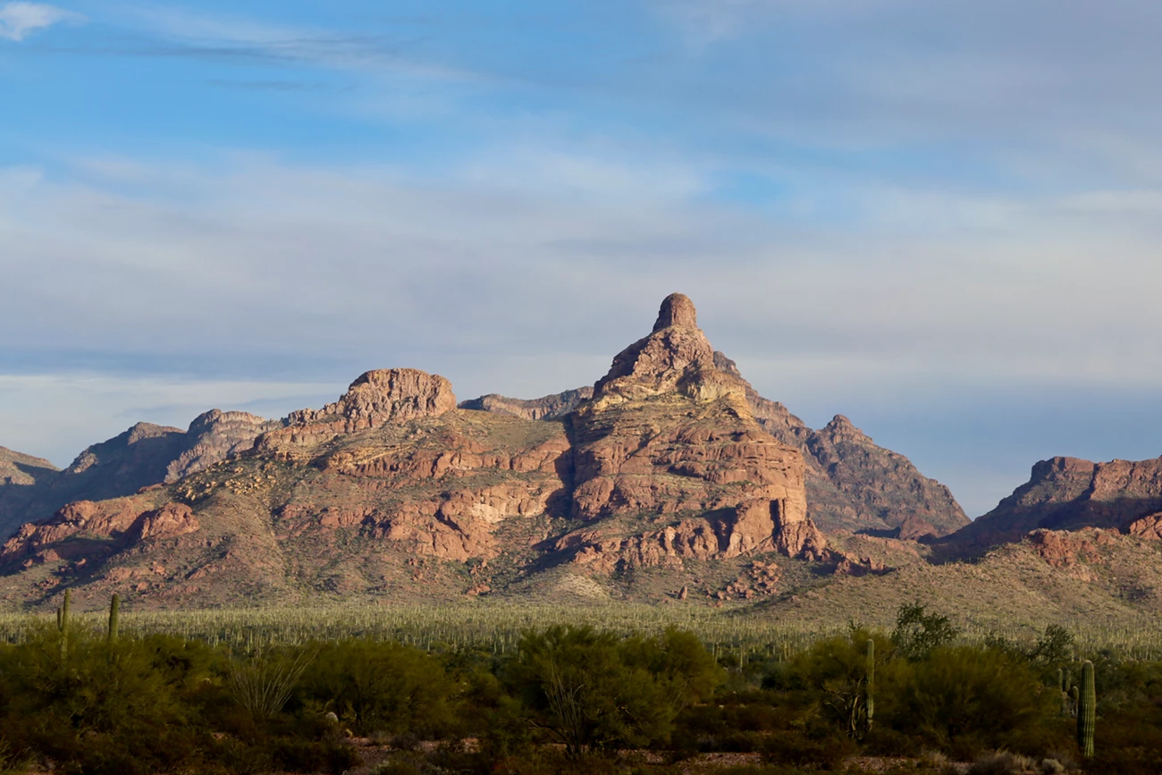 Mountain View A mountain with unique layered structure in morning sunlight.